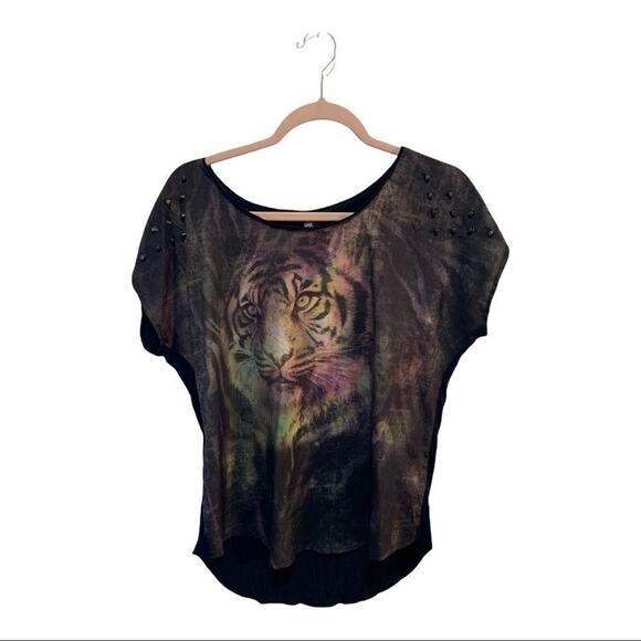 Rock & republic studded neon tiger black tee! Roar!!! - Picture 1 of 6